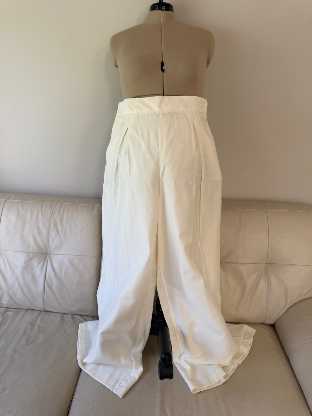 Vtg Ellen Figg White Wide Leg Pants Pleated High Waist Pocket Smocked Resort